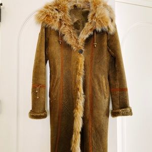 Blue Duck lamb shearling with fox collar coat